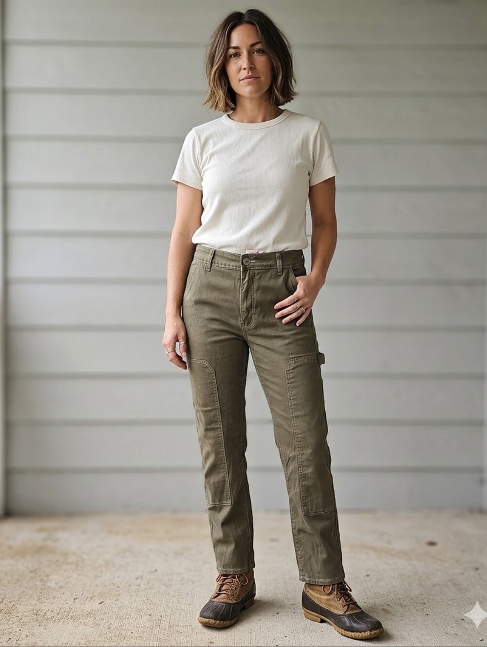 Straight-Leg. Utility Jeans in Olive Green